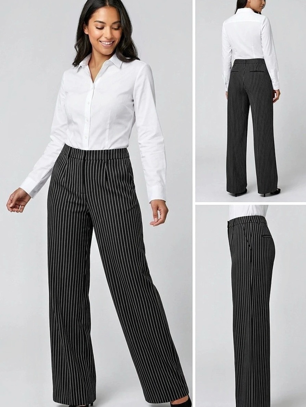 Halara High Waisted Stripes Work Wide Leg Pants Black & White Medium